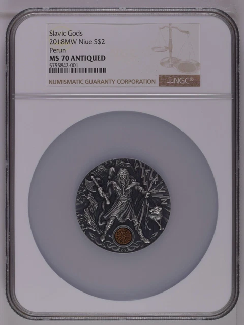 NGC MS70 2018 2Oz Silver Niue $2 PERUN Thunder Slavic Gods Coin
