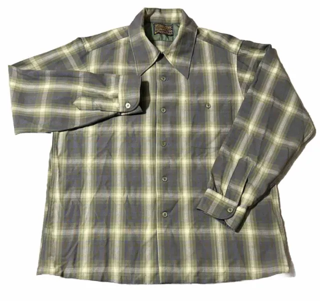 Pendleton Men’s Large 100% Virgin Wool Plaid Long Sleeve Button Shirt, USA Made