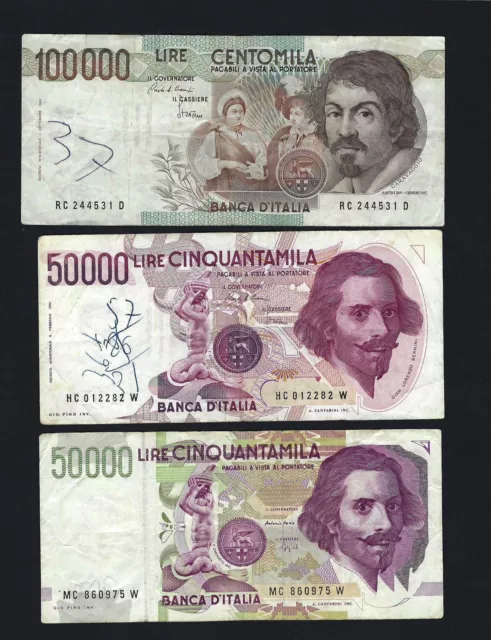 (2005) Repubblica Italiana , Lotto 3 Banconote 100000 Lire 50000 Lire