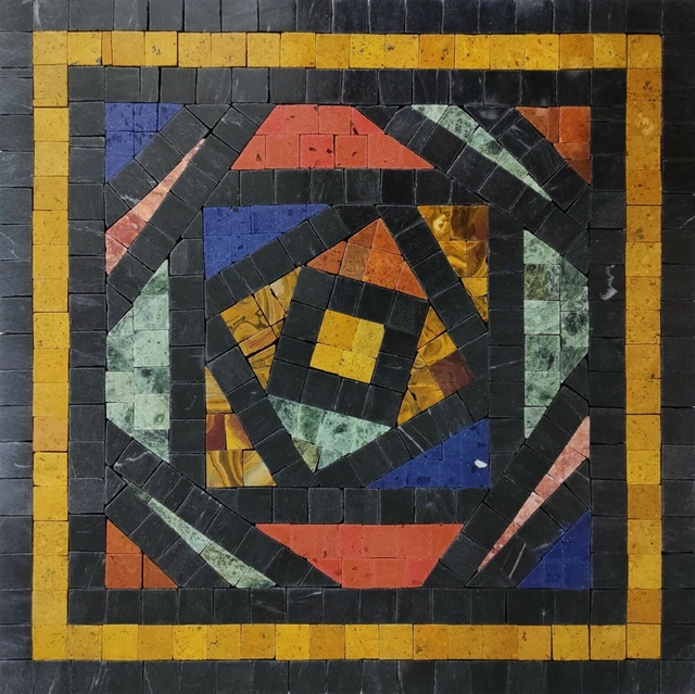 18" Square Geometrical Marble Mosaic Colorful Handmade Stone Art Inlay Design