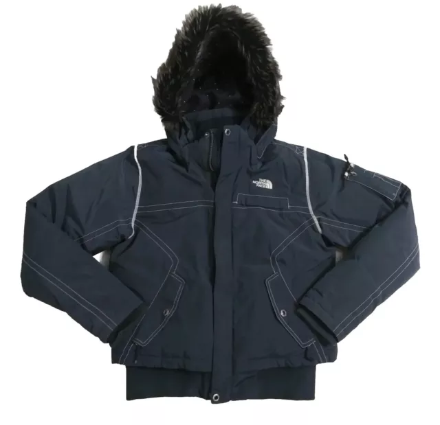 North Face Women's Large Hyvent 600 Down Jacket Coat Dark Blue Artic Parka Hood