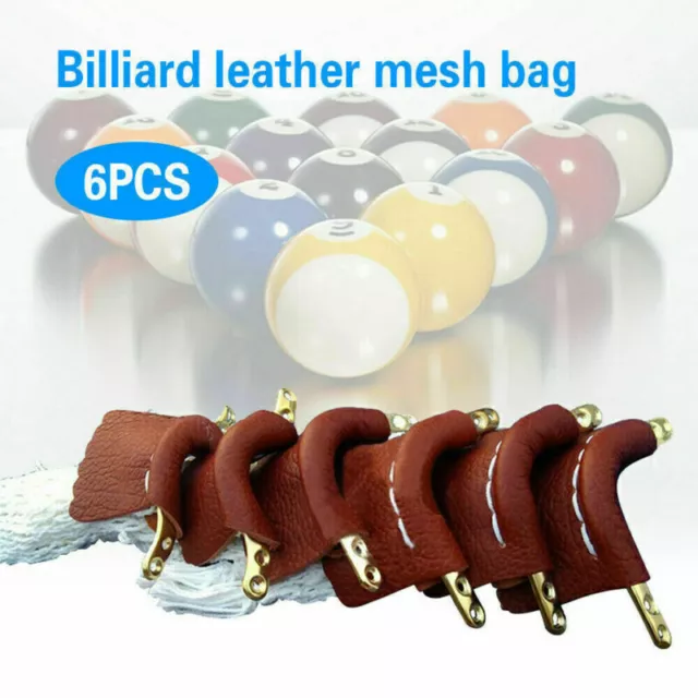 6x Leather Snooker Table Net Pockets Set Replacement Billiard Pool Ball Bags