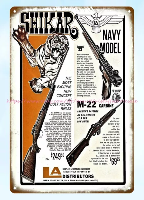 office bar home interior 1968 fiream SHIKAR Rifle Navy Model gun metal tin sign