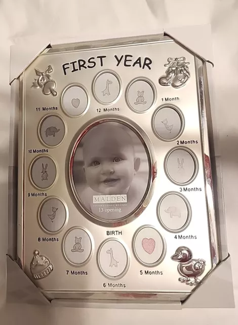 Baby First Year Silver Picture Frame, Malden 7 1/2” x 10” New In Box NIB