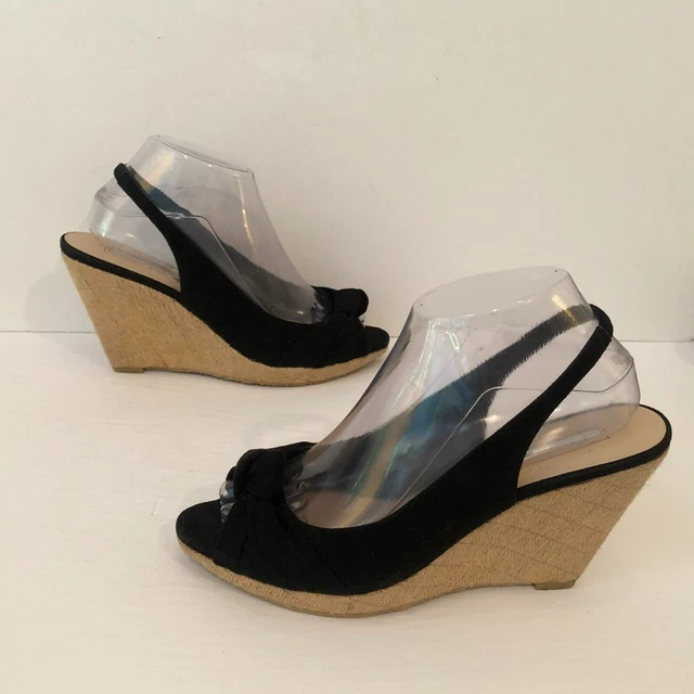 H by Halston Women's Black Fabric Wedge Heel Slingback Peeptoe Shoes Size 8.5M H by Halston Women's Black Fabric Wedge Heel Slingback Peeptoe Shoes Size 8.5M