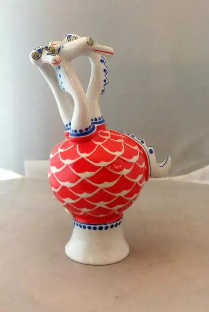 Three-headed dragon, Vintage Hungarian hand painted porcelain Hollohaza