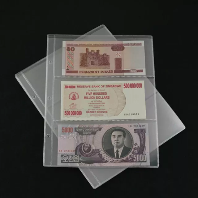 10X Paper Money Banknote Holders Album 3 Pockets Pages Sleeves Storage Note 3