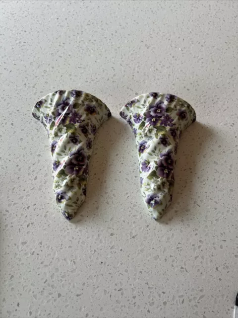 Pair Of Chintz Floral Pansy Wall Pockets