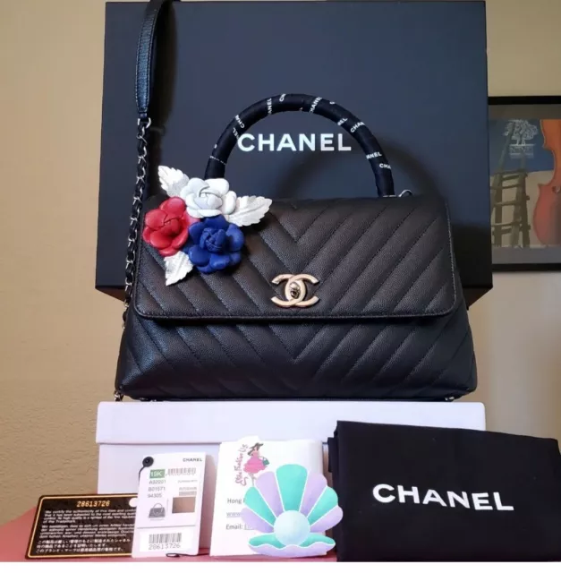 Chanel - Pink Chevron Caviar Coco Handle Bag