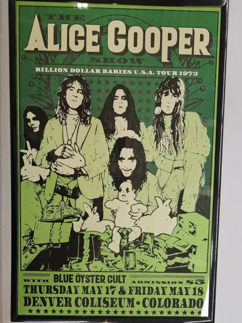 Alice Cooper 1973 Denver Concert Poster 11 X 17 Framed