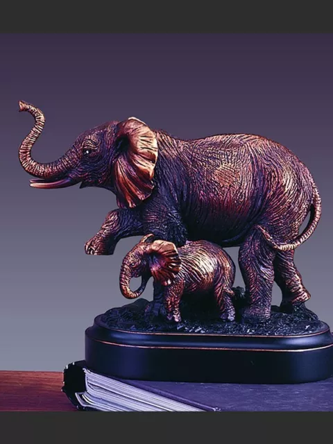 Elephant and Baby  Sculpture Great Detail Brass Art Bronze Jungle Wildlife