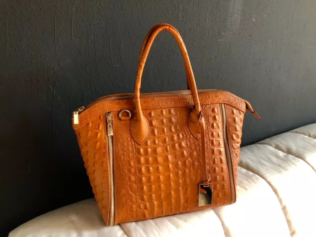 VERA ITALY ital. Premium Damen Leder Handtasche cognac elegant Details