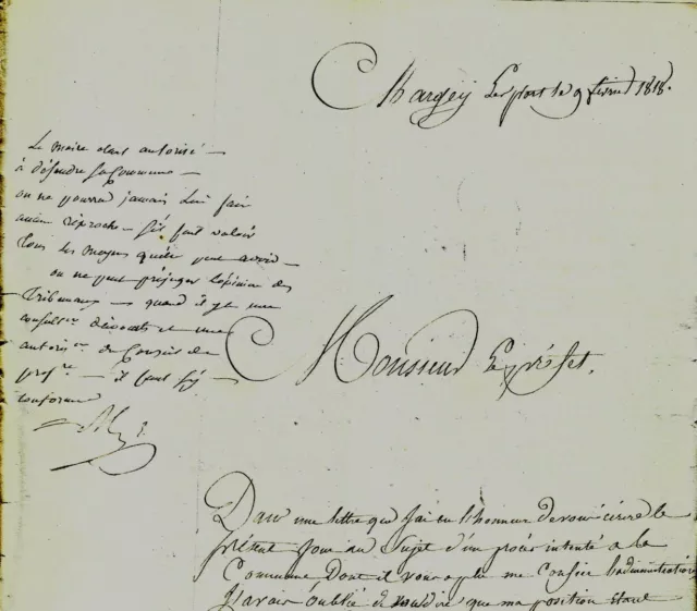 1818 Lettre du Maire de Chargey-le-Port au Préfet - Prince De BEAUFREMONT