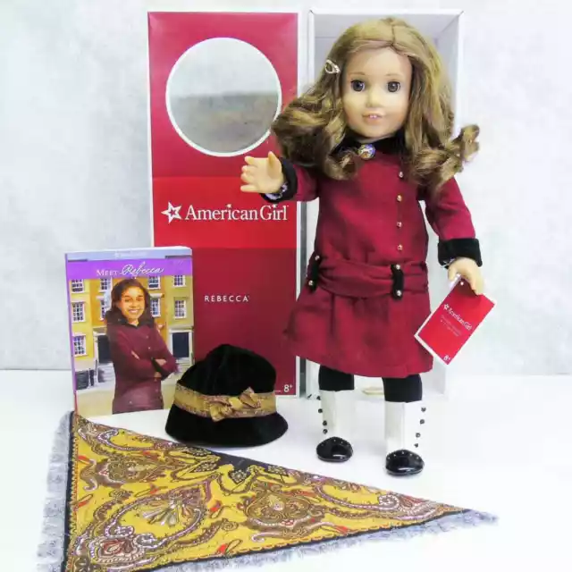 American Girl 1st REBECCA DOLL In MEET OUTFIT + ACCESSORIES Brooch Barrette BOX