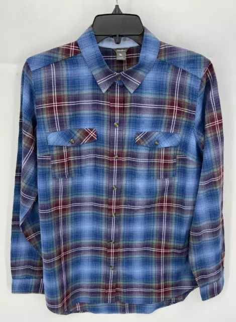 Eddie Bauer Shirt Mens Large Blue Maroon Plaid Button Up Lightweight Long Sleeve