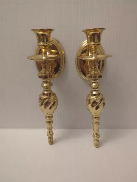 Solid BRASS Vintage Candlestick Wall Mount Sconce Candle Holders Pair 2 (10")