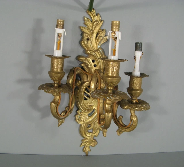 Ancienne Applique Murale Électrifiée Style Louis Xv Bronze Doré Luminaire Rétro