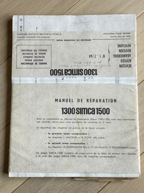 Ancien Manuel de réparation Simca 1300 / 1500 - Automobile doc technique
