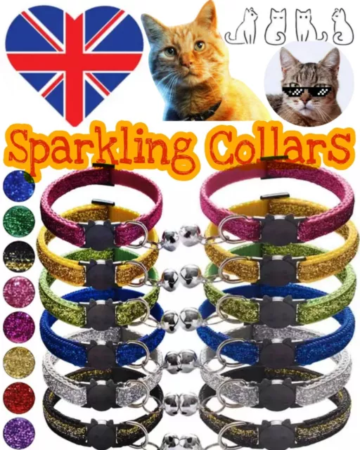 CAT KITTEN COLLARS Safety Quick Release Adjustable Sparkle Pet Collar With Bell