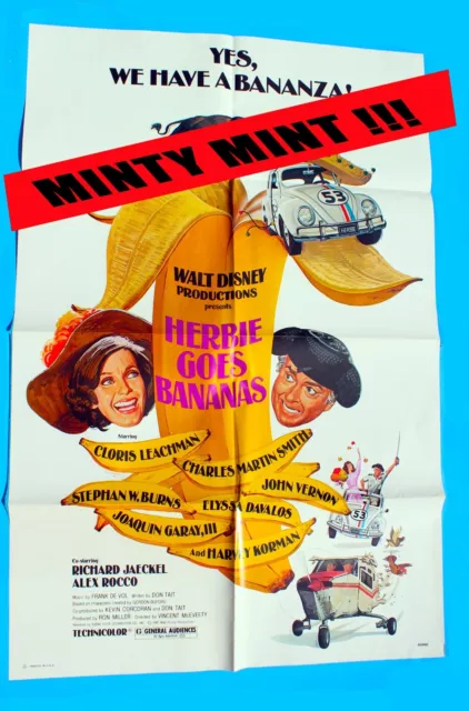 HERBIE GOES BANANAS, vintage Disney movie poster, VW Bug, MINTY MINT! Never hung