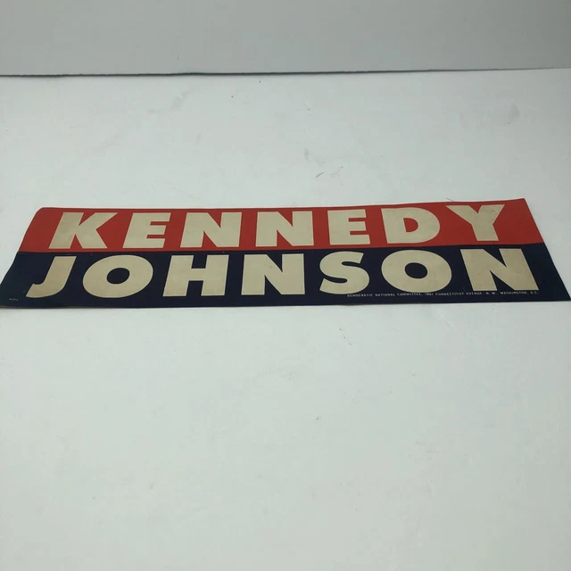 Original 1960 Kennedy Johnson 3 1/4” X 8 1/4” Democratic National Committee