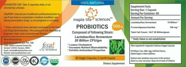 Probiotic blend of Lactobacillus fermentum 20 Billion CFU/GRAM Capsules 26