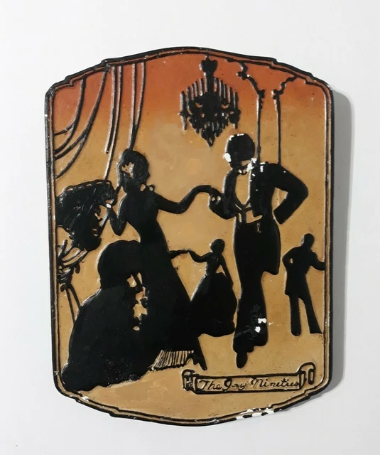 Vintage Plaster Of Paris Tile "The Gay Nineties" Painted Silhouette.
