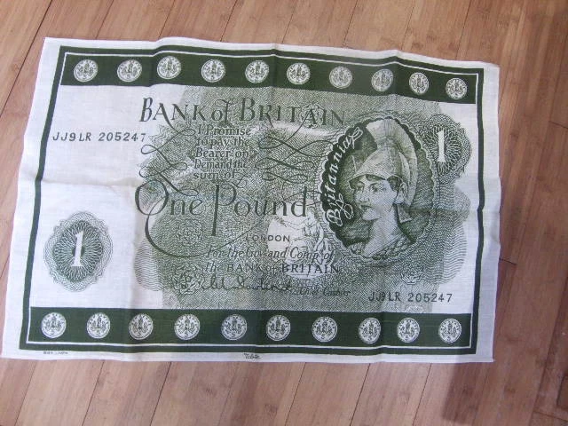 Tea Towel designed as £1 note c1971