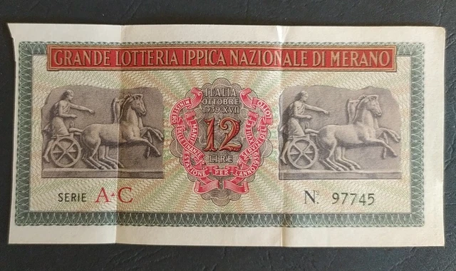 BIGLIETTO GRANDE LOTTERIA IPPICA NAZIONALE DI MERANO 1939 XVII. Rif3954