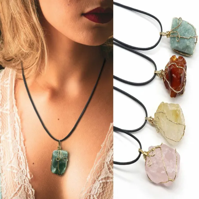 Natural Gemstone Necklace Chakra Stone Pendant Energy Healing Crystal with Chain 3