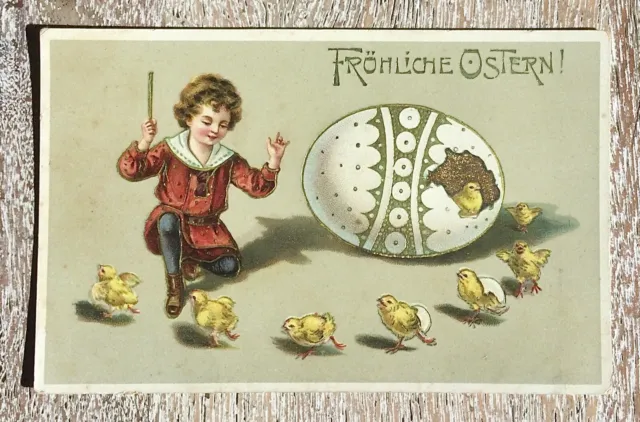 AK Postkarte „Fröhliche Ostern“ Junge mit Osterei + Küken, Orginal von 1914