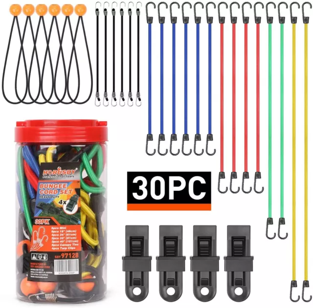 30Pc Bungee Cord Octopus occy Strap Elastic Tie Down steel hooks Heavy Duty BULK