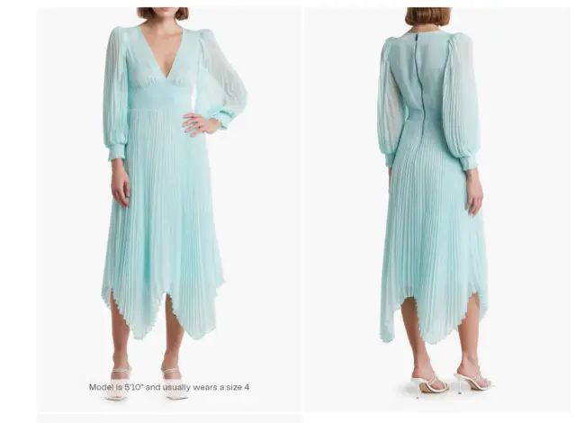 ALICE + OLIVIA Sion Long Sleeve Pleated Midi Dress  Size:0 $550 NWT