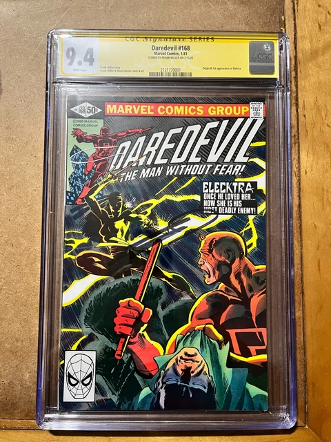 Daredevil #168 CGC  SS 9.4 WHITE P AGES Signed Frank Miller   1stApp Elektra