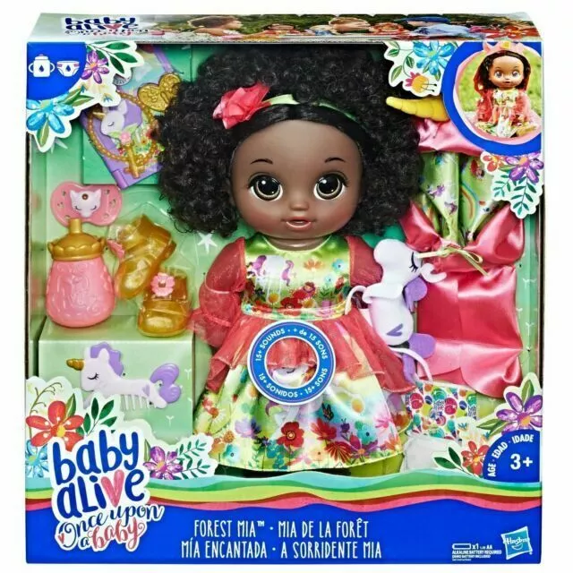 Hasbro BABY ALIVE Once Upon a BABY Forest Tales Forest Mia Black Hair NEW