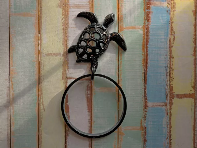 Sea Turtle Hand Towel Holder Wrought Iron Ring Lake House Beach Home Bathroom