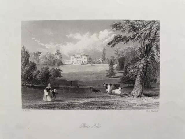 1845 Antique Print; Pains Hill / Painshill near Cobham Surrey after Allom