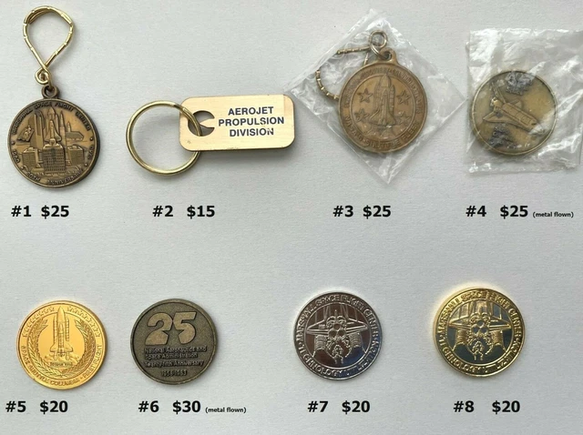 All or 1: NASA MSFC, Aerojet Shuttle Keychains, STS-3, STS-1, 25th or MSFC Coins