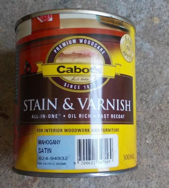 CABOTS STAIN & VARNISH INTERIOR VARNISH in 9 colours 1 LITRE CANS pick up only