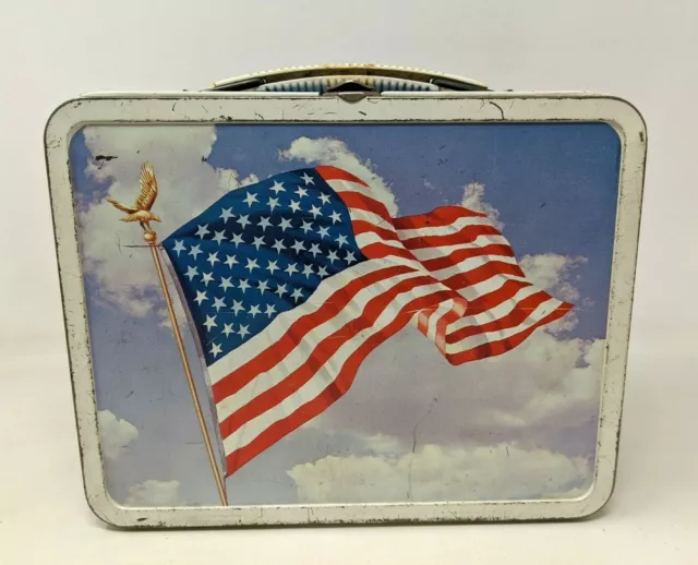 VTG 1970s Ohio Art American Flag July 4th Independence Day Metal Lunch Box DD21