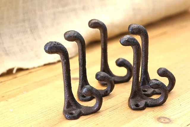 5 Rustic Coat Hooks CAST Iron Acorn 3 1/4" Long HAT Wall Sc