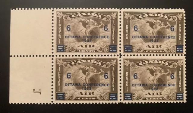 Canada Mint NH VF Block 6c Scott #C4 (reversed 1 In Margin) 1932 Air Mail Issue