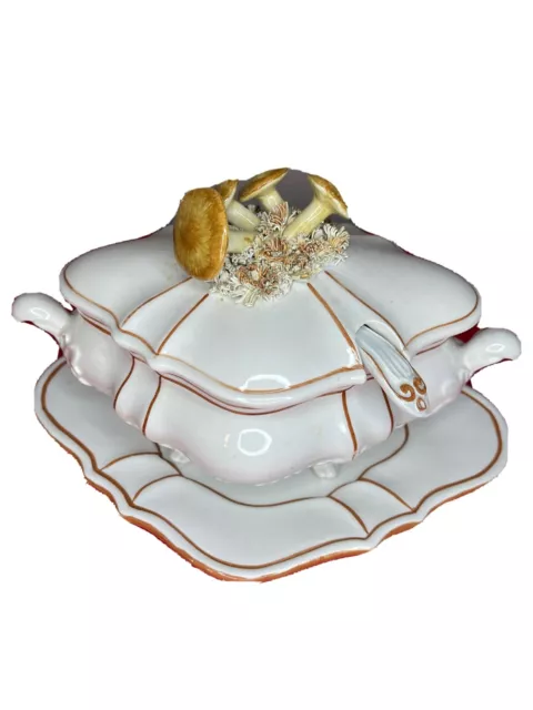 Antique Majolica Trompe L’Oeil Soup Tureen With Plate, Lid And Ladle.