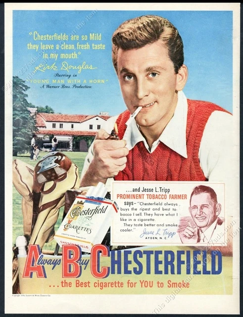 1950 ACTOR KIRK Douglas Smoking photo Chesterfield Cigarettes vintage print  ad $13.49