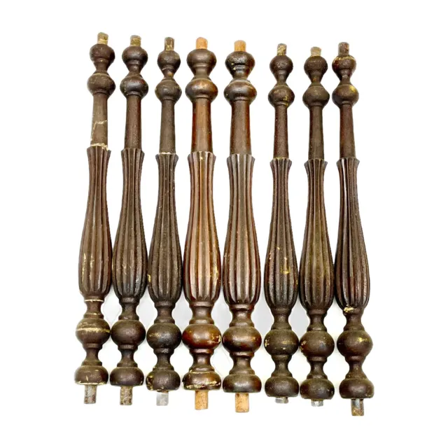 8 Antique 15.5" Fluted Victorian Pump Organ Spindles Walnut Column Posts