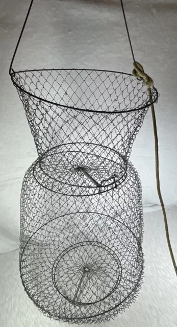 Vintage Fishing - Fish Keeper Net, Live Bait-Collapsible Metal Wire Basket Cage