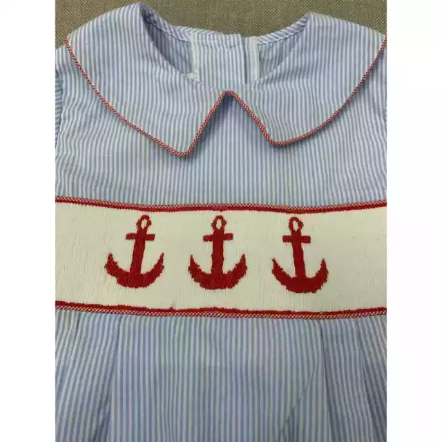 Kissy Fish Baby Boy Smocked Anchors one piece. Size 18mo.