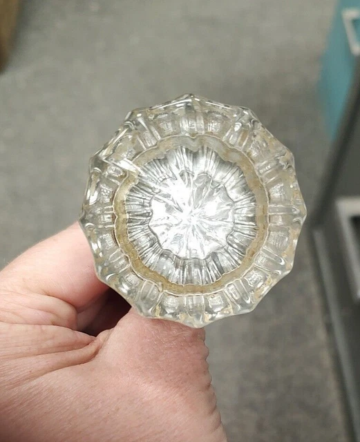 Vintage Antique 12 Point Crystal Glass And Brass And Steel Door Knob Set Vgc!