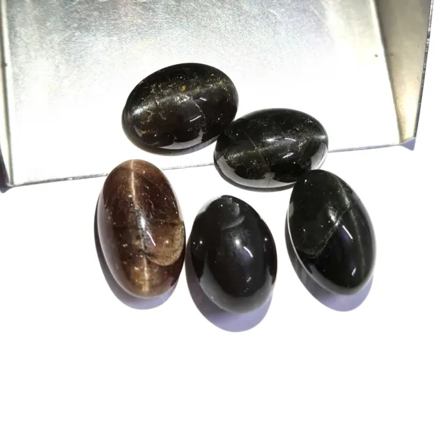 Natural Spectrolite Cats Eye Diopside Oval Gemstone Cabs 5Pcs 11 16-11 19MM 65CT