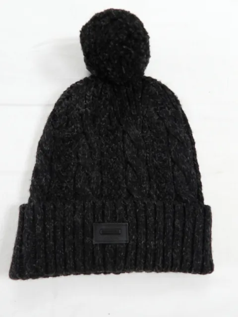 Mens Superdry Knitted Bobble Hat Beanie Black One Size